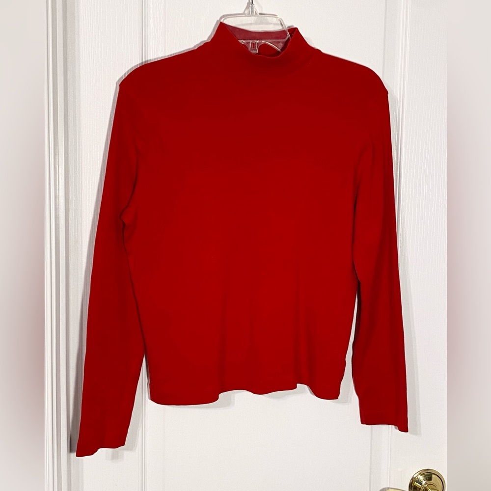 Y2K VTG Jones Sport Ribbed Knit Mock Neck Long Sleeve Top Red Large